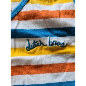 Dutch Bros Coffee Striped Script Embroidered Windmill Tank Top Size XL
